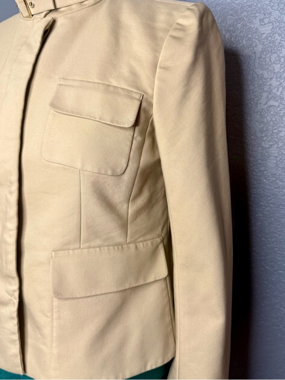 Ann Taylor Cream Utility Jacket Buckle Neck Size 12 Tailored Lightweight - Picture 5 of 16